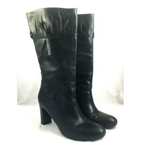 FRAU Mid Calf Boot Leather Round Toe Pull On Block